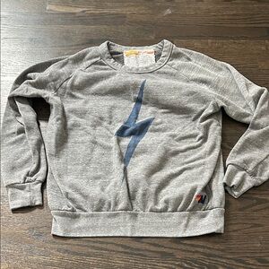 Aviator Nation Gray Sweatshirt with Blue Lightning Bolt